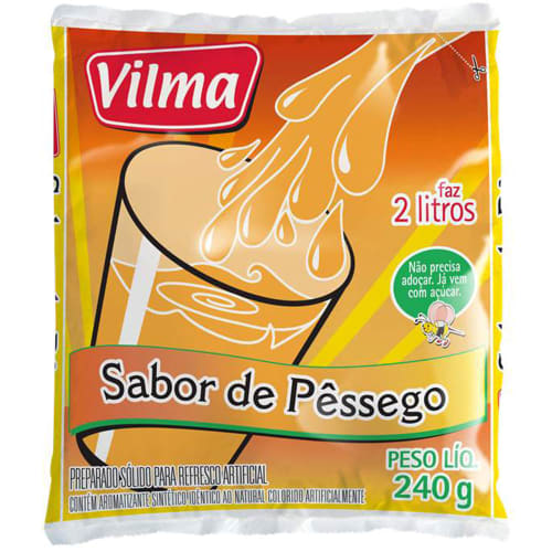 Refresco em Pó Sabor Pêssego Vilma 240g - 12 Unidades